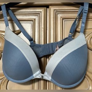 🦋 Victoria's Secret Bra Fabulous Plunge Blue Two Tone Underwire Padded 34D guc